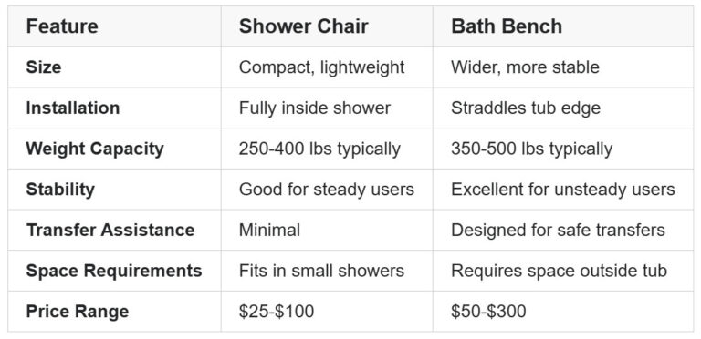 Key Differences Comparison of Shower Chair and Bath Bench