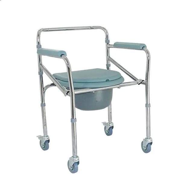removable commode chair with rubber armrest and four wheel model:jy-c108