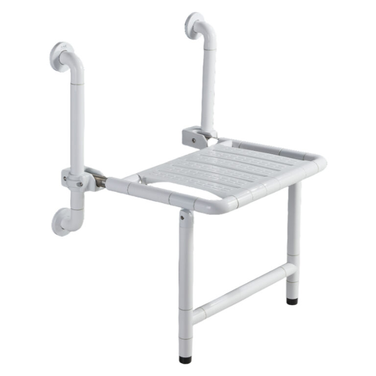 Wall mounted folding shower bench